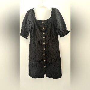 Lucy Paris Puff Sleeve Eyelet Mini Dress Black